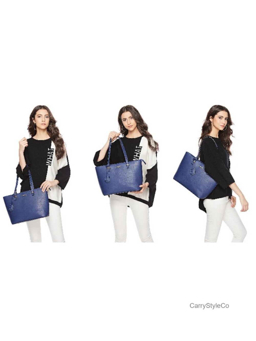 Synthetic Leather Satchel Tote Bag Set with Crossbody and Cosmetic Bag - Picture 4 of 6